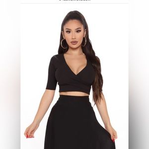 FASHION NOVA Dates With You Wrap Top - Black